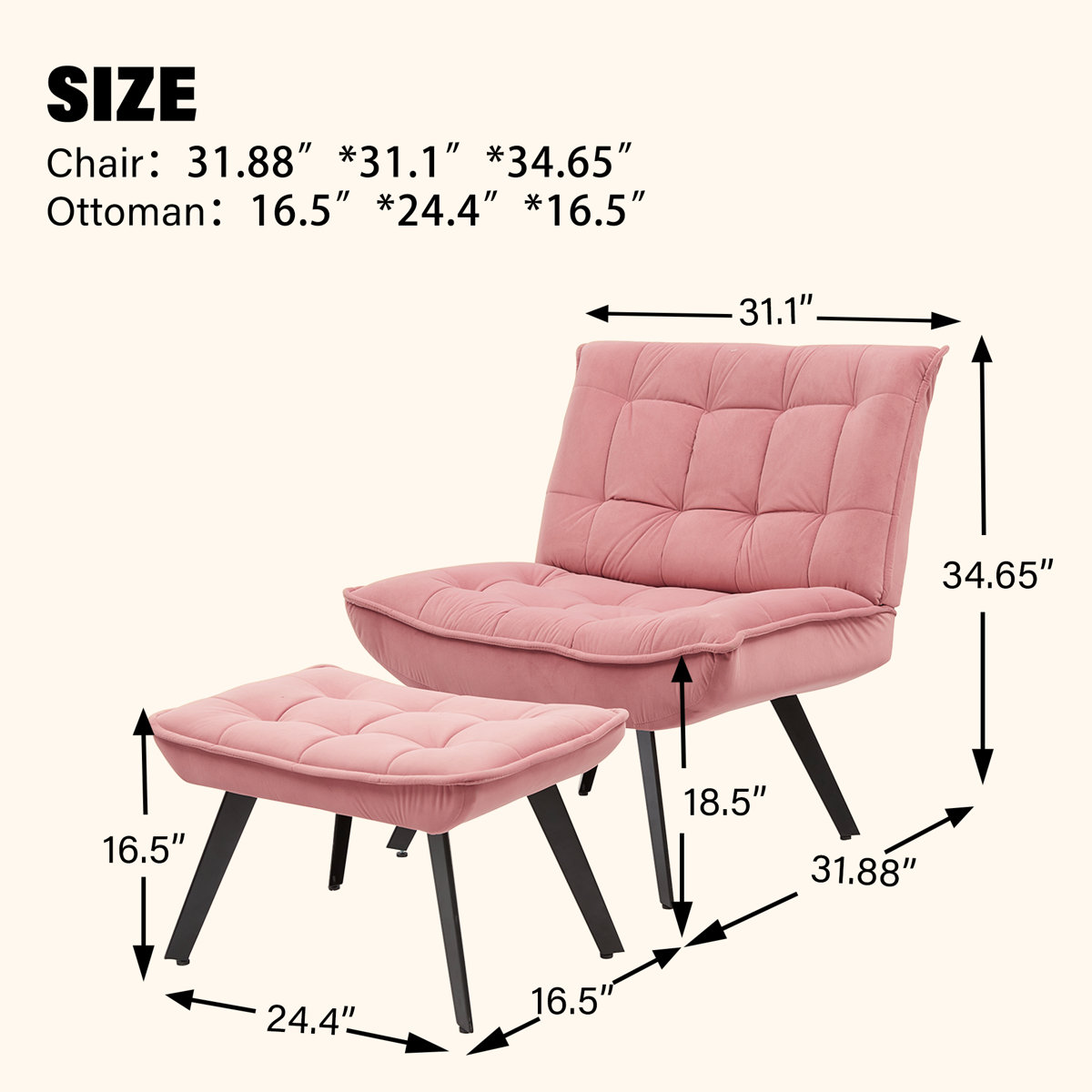 Mercer41 Cassiani 31.12'' Wide Tufted Velvet Lounge Chair and Ottoman